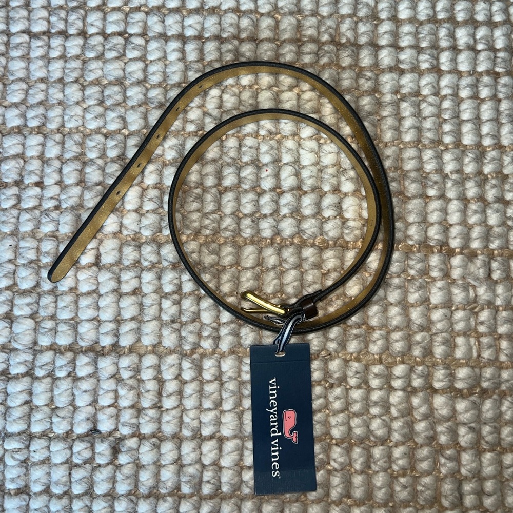 BRAND NEW Vineyard Vines Women Leather Dark Brown and Gold Belt (25% OFF!)